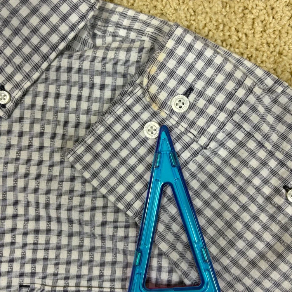 Orig Penguin Gingham Button Down Shirt Men's L/G Blue White Long‎ Sleeve Pocket